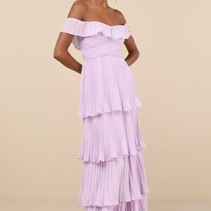 Lulus Always Remarkable Lavender Pleated Off-the-shoulder Maxi Dress Purple